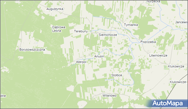 mapa Anusin gmina Nurzec-Stacja, Anusin gmina Nurzec-Stacja na mapie Targeo