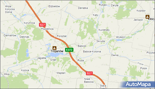 mapa Babice gmina Trojanów, Babice gmina Trojanów na mapie Targeo