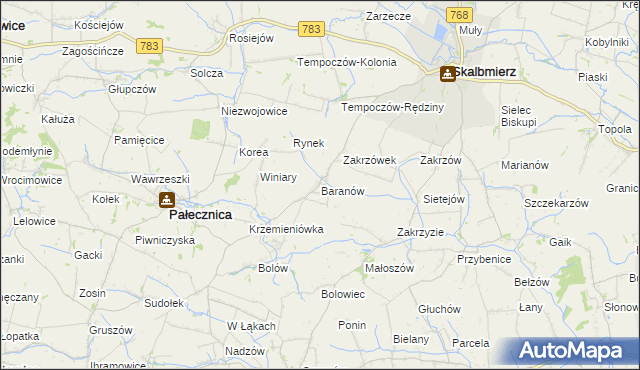 mapa Baranów gmina Skalbmierz, Baranów gmina Skalbmierz na mapie Targeo