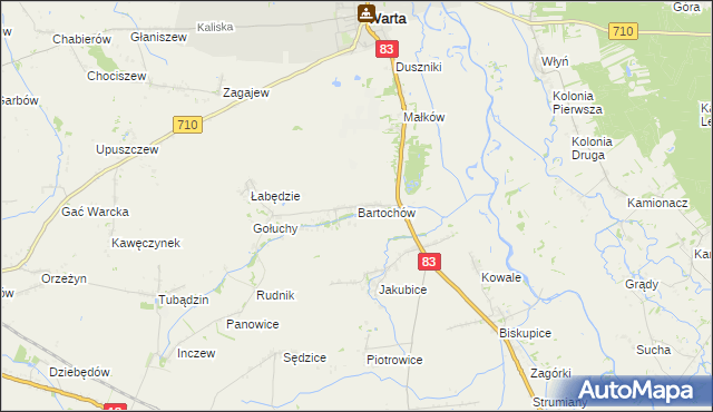 mapa Bartochów gmina Warta, Bartochów gmina Warta na mapie Targeo