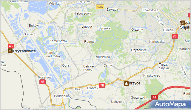 mapa Bełsznica, Bełsznica na mapie Targeo