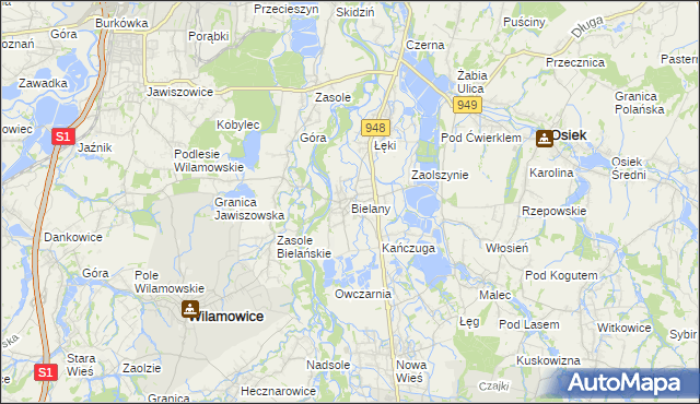 mapa Bielany gmina Kęty, Bielany gmina Kęty na mapie Targeo