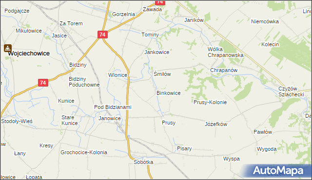 mapa Binkowice, Binkowice na mapie Targeo