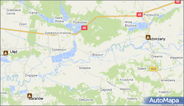 mapa Blizocin gmina Jeziorzany, Blizocin gmina Jeziorzany na mapie Targeo