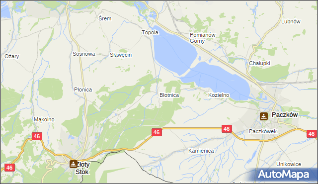 mapa Błotnica gmina Złoty Stok, Błotnica gmina Złoty Stok na mapie Targeo