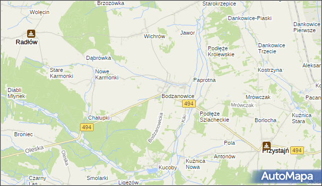 mapa Bodzanowice, Bodzanowice na mapie Targeo