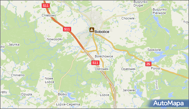 mapa Bolechowice gmina Bobolice, Bolechowice gmina Bobolice na mapie Targeo