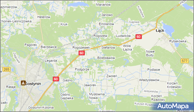 mapa Bolesławów gmina Gostynin, Bolesławów gmina Gostynin na mapie Targeo