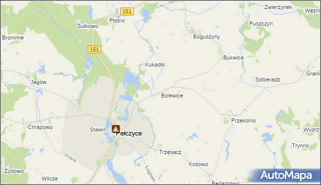 mapa Bolewice gmina Pełczyce, Bolewice gmina Pełczyce na mapie Targeo