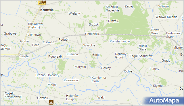 mapa Borki gmina Kramsk, Borki gmina Kramsk na mapie Targeo