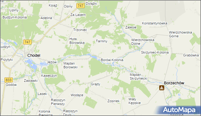 mapa Borów-Kolonia gmina Chodel, Borów-Kolonia gmina Chodel na mapie Targeo