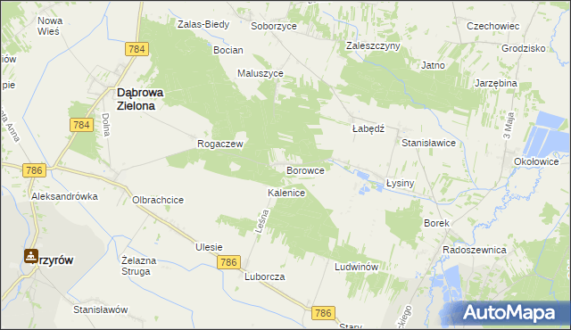 mapa Borowce gmina Dąbrowa Zielona, Borowce gmina Dąbrowa Zielona na mapie Targeo