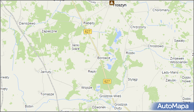 mapa Borowce gmina Troszyn, Borowce gmina Troszyn na mapie Targeo