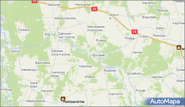 mapa Borowiec gmina Aleksandrów, Borowiec gmina Aleksandrów na mapie Targeo