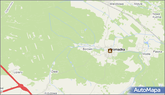 mapa Borówki gmina Gromadka, Borówki gmina Gromadka na mapie Targeo