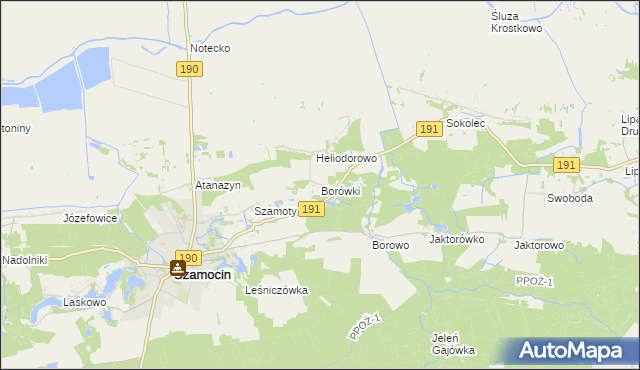 mapa Borówki gmina Szamocin, Borówki gmina Szamocin na mapie Targeo