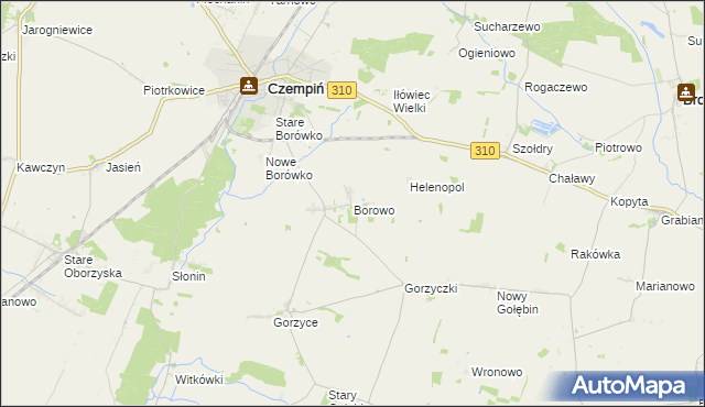 mapa Borowo gmina Czempiń, Borowo gmina Czempiń na mapie Targeo