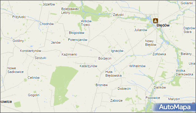 mapa Borzęcin gmina Błędów, Borzęcin gmina Błędów na mapie Targeo