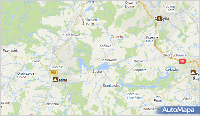 mapa Bożkowice, Bożkowice na mapie Targeo