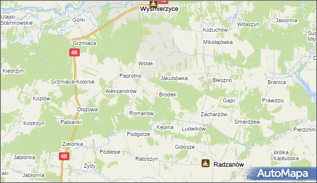 mapa Brodek gmina Wyśmierzyce, Brodek gmina Wyśmierzyce na mapie Targeo