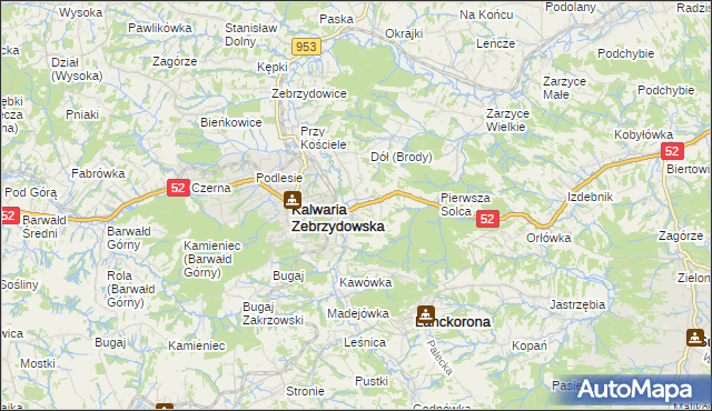 mapa Brody gmina Kalwaria Zebrzydowska, Brody gmina Kalwaria Zebrzydowska na mapie Targeo