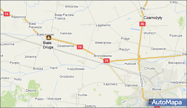 mapa Bronisławów gmina Biała, Bronisławów gmina Biała na mapie Targeo