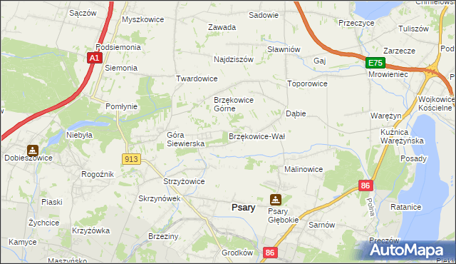 mapa Brzękowice-Wał, Brzękowice-Wał na mapie Targeo