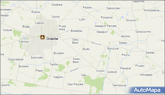mapa Budki gmina Grabów, Budki gmina Grabów na mapie Targeo