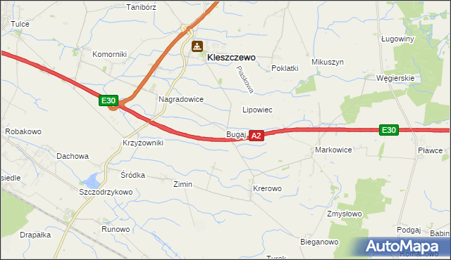 mapa Bugaj gmina Kleszczewo, Bugaj gmina Kleszczewo na mapie Targeo