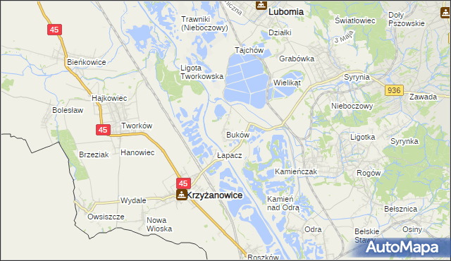 mapa Buków gmina Lubomia, Buków gmina Lubomia na mapie Targeo