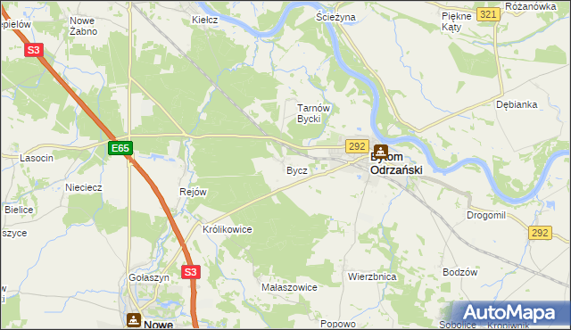 mapa Bycz gmina Bytom Odrzański, Bycz gmina Bytom Odrzański na mapie Targeo