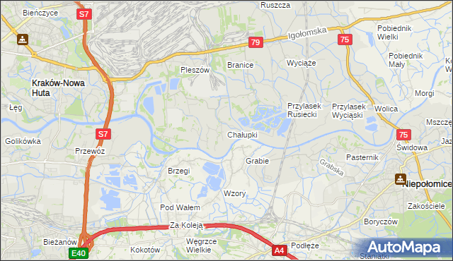 mapa Chałupki gmina Kraków, Chałupki gmina Kraków na mapie Targeo