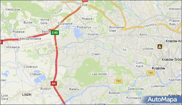 mapa Chełm gmina Kraków, Chełm gmina Kraków na mapie Targeo