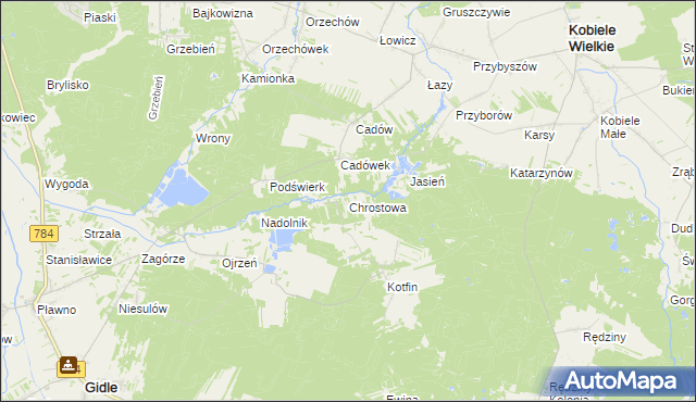 mapa Chrostowa gmina Gidle, Chrostowa gmina Gidle na mapie Targeo