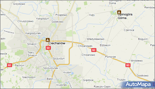 mapa Chrzanówek gmina Opinogóra Górna, Chrzanówek gmina Opinogóra Górna na mapie Targeo