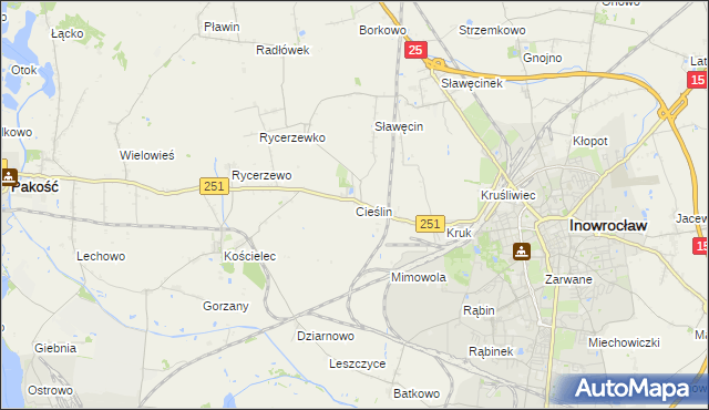 mapa Cieślin gmina Inowrocław, Cieślin gmina Inowrocław na mapie Targeo