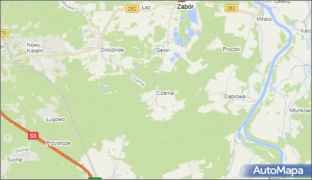 mapa Czarna gmina Zabór, Czarna gmina Zabór na mapie Targeo