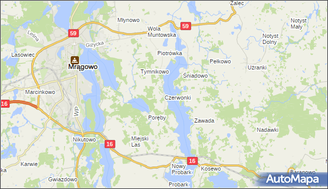 mapa Czerwonki gmina Mrągowo, Czerwonki gmina Mrągowo na mapie Targeo