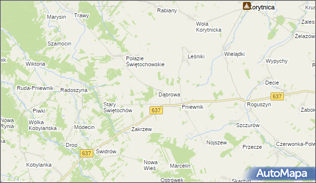mapa Dąbrowa gmina Korytnica, Dąbrowa gmina Korytnica na mapie Targeo