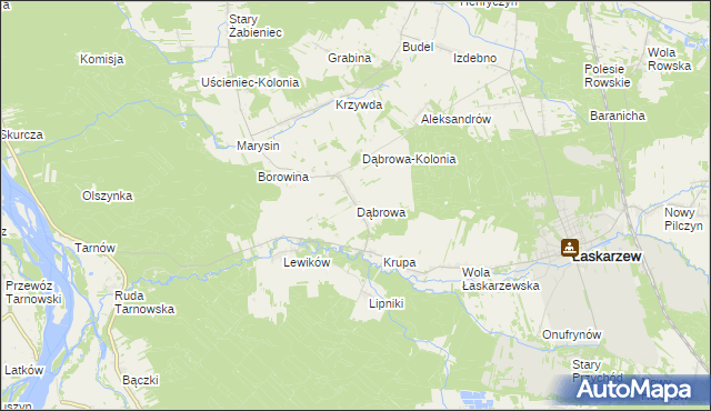 mapa Dąbrowa gmina Łaskarzew, Dąbrowa gmina Łaskarzew na mapie Targeo