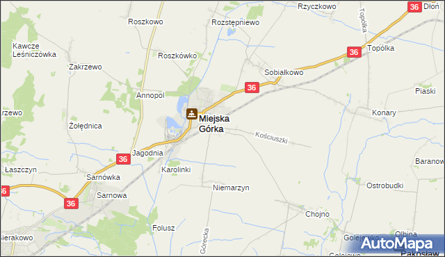 mapa Dąbrowa gmina Miejska Górka, Dąbrowa gmina Miejska Górka na mapie Targeo