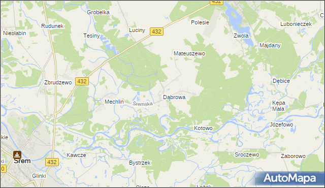 mapa Dąbrowa gmina Śrem, Dąbrowa gmina Śrem na mapie Targeo