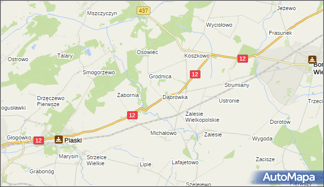 mapa Dąbrówka gmina Borek Wielkopolski, Dąbrówka gmina Borek Wielkopolski na mapie Targeo