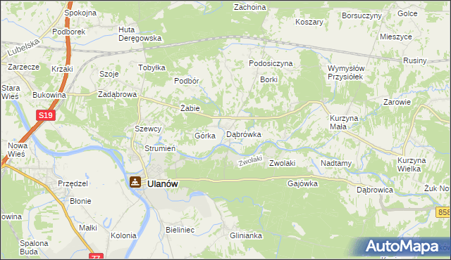 mapa Dąbrówka gmina Ulanów, Dąbrówka gmina Ulanów na mapie Targeo