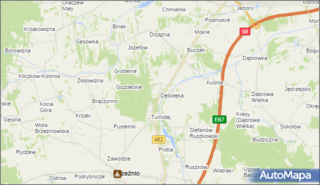 mapa Dębołęka gmina Brzeźnio, Dębołęka gmina Brzeźnio na mapie Targeo