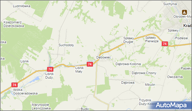 mapa Dębowiec gmina Trzydnik Duży, Dębowiec gmina Trzydnik Duży na mapie Targeo