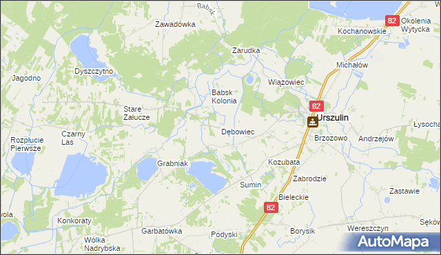 mapa Dębowiec gmina Urszulin, Dębowiec gmina Urszulin na mapie Targeo