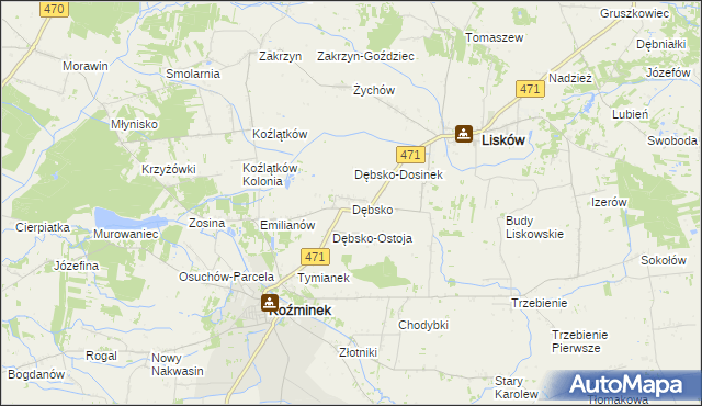 mapa Dębsko gmina Koźminek, Dębsko gmina Koźminek na mapie Targeo