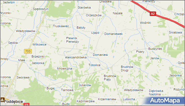 mapa Domaniew gmina Dalików, Domaniew gmina Dalików na mapie Targeo