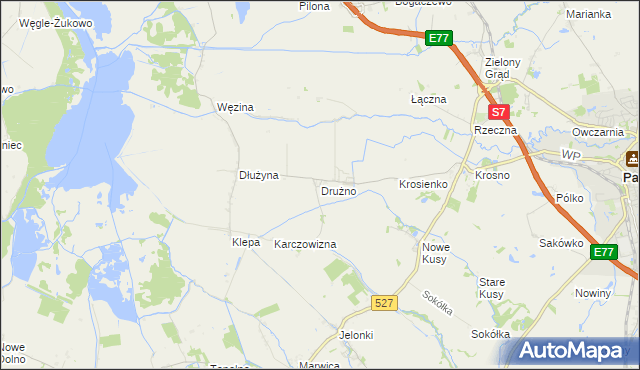 mapa Drużno, Drużno na mapie Targeo